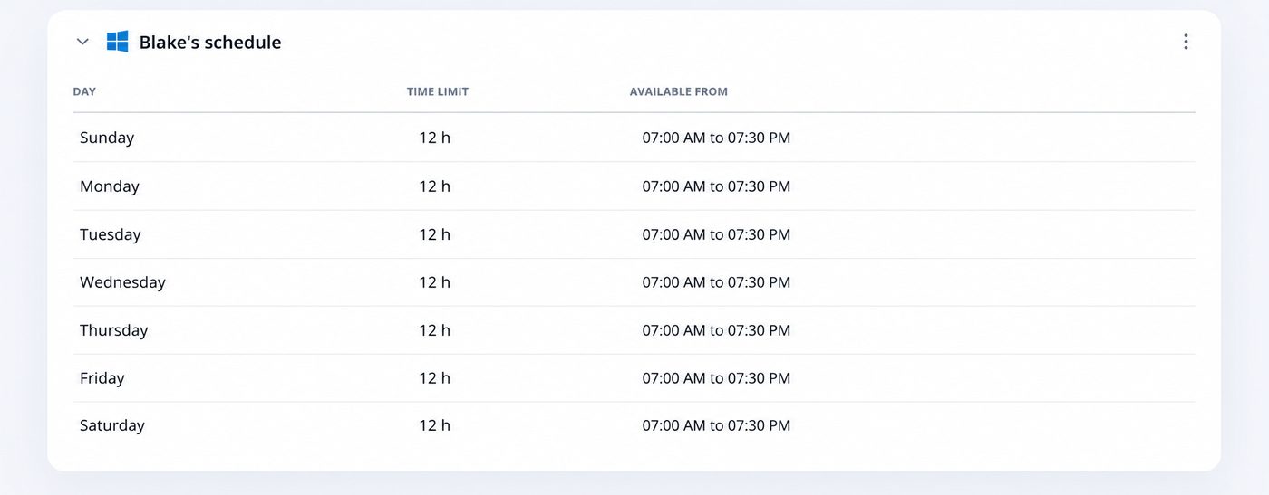 The 3Eyes screen time page